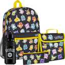 Pokemon Backpack Set 4 Pcs for Kids with Backpack Water Bottle Pencil Case Lunch Bag or Wallet Anime School Supplies Gifts (Black/Multi)