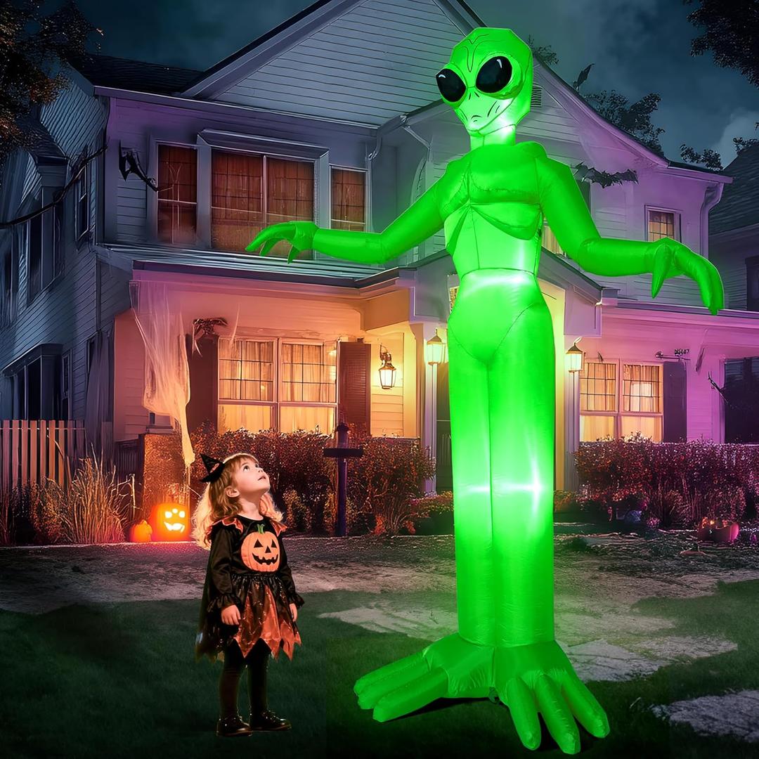 Joiedomi 9 FT Tall Halloween Inflatable Decoration Outside, Blow Up Alien Inflatable Outdoor Decor with Build-in LEDs for Halloween Yard Lawn Garden Decorations