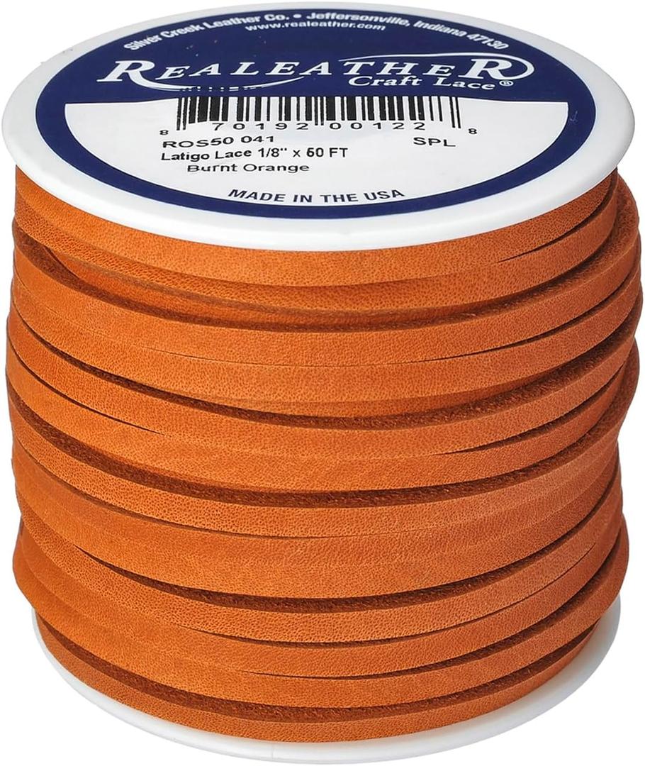 Realeather Latigo Lace Spool, 1/8" x 50', Burnt Orange