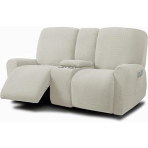 ULTICOR Jacquard Design Reclining Loveseat with Middle Console Slipcover, 8-Piece Stretch Sofa Covers, 2 seat Loveseat Recliner Cover, Washable (Style 3) (Ivory)