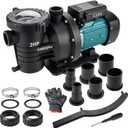 2HP Above Ground Pool Pump Inground, 6980GPH High Flow Powerful Self Priming Water Pool Pump, Heavy Duty Motor with 1.25-1.5'', 1.5'', 2.0'' Unions and Filter Basket