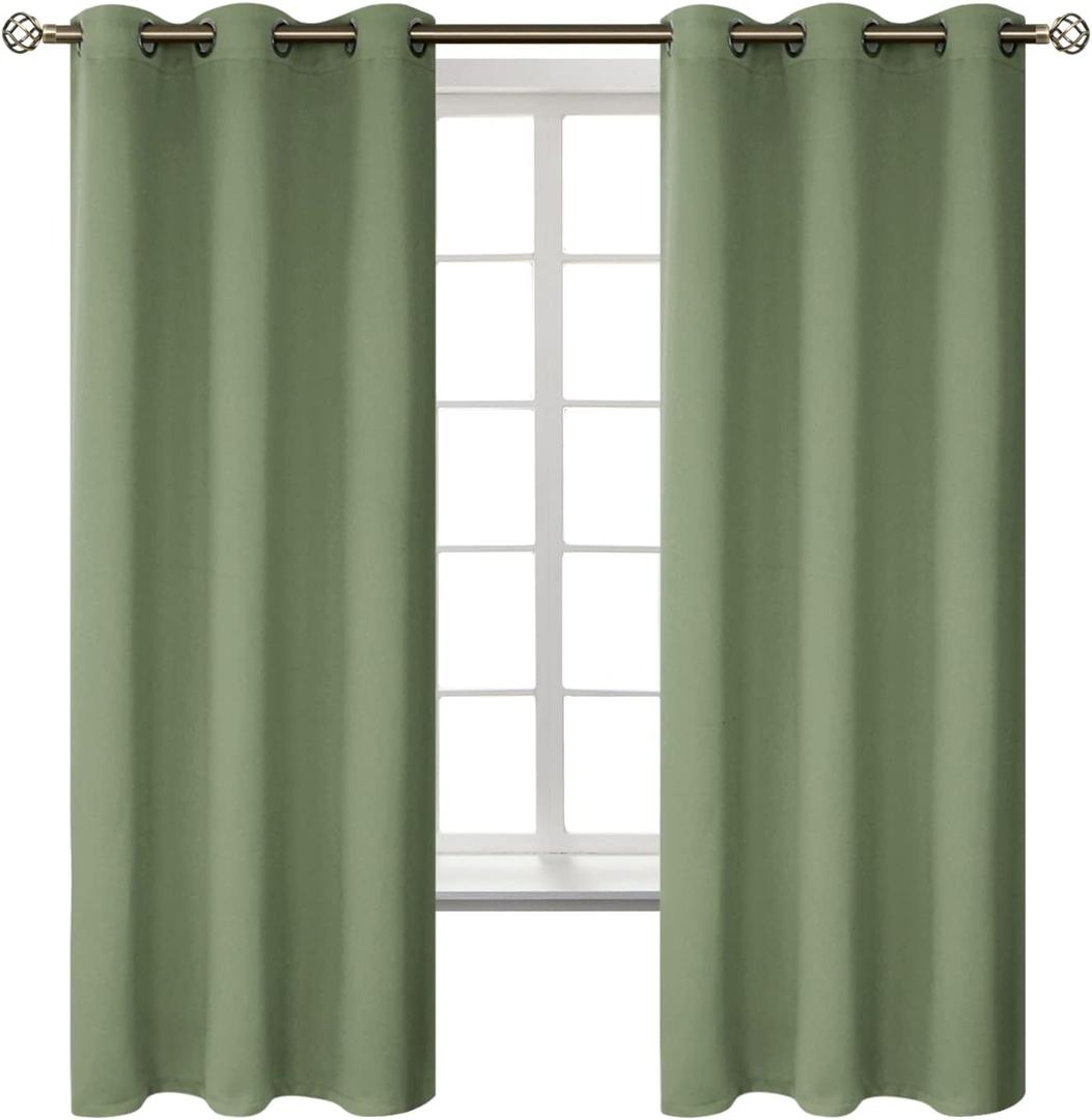 BGment Grass Green Black Out Curtains 63 Inch Long for Bedroom - Spring Style Room Decor Thermal Insulated Grommet Minimalist Window Treatments Drapes, 2 Panels, 42 x 63 Inch