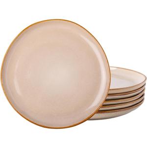 AmorArc Ceramic Plates Set of 6, 8.5 Inch Handmade Reactive Glaze Stoneware Plates set for Dessert, Salad, Appetizer, Small Dinner Plates, Microwave&Dishwasher Safe, Scratch Resistant (Latte)