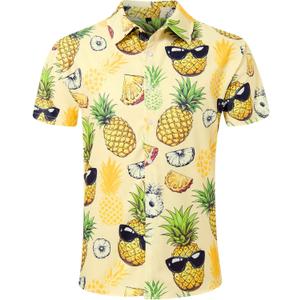 RAISEVERN Mens Hawaiian Shirt Casual Button Down Short Sleeve Tropical Beach Dress Shirt for Summer Holiday (L)