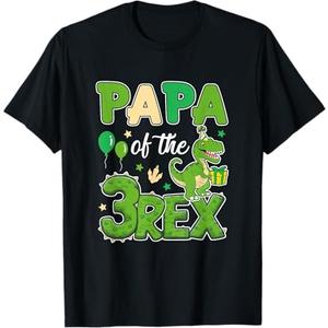Papa of the Three Rex Birthday Dinosaur Family Matching T-Shirt, Black, Large