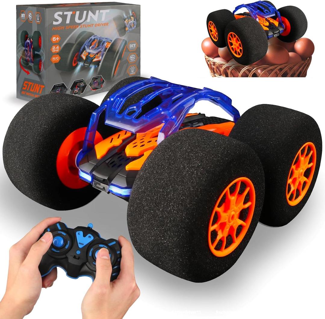 Indoor RC Car Stunt Remote Control Car Toys with Soft Wheels RC Cars for Kids Indoor Outdoor with LED headlight & Crazy Stunts 360 Flips Double Sided Vehicle 2.4GHz Remote Control for Boys Girls Gift