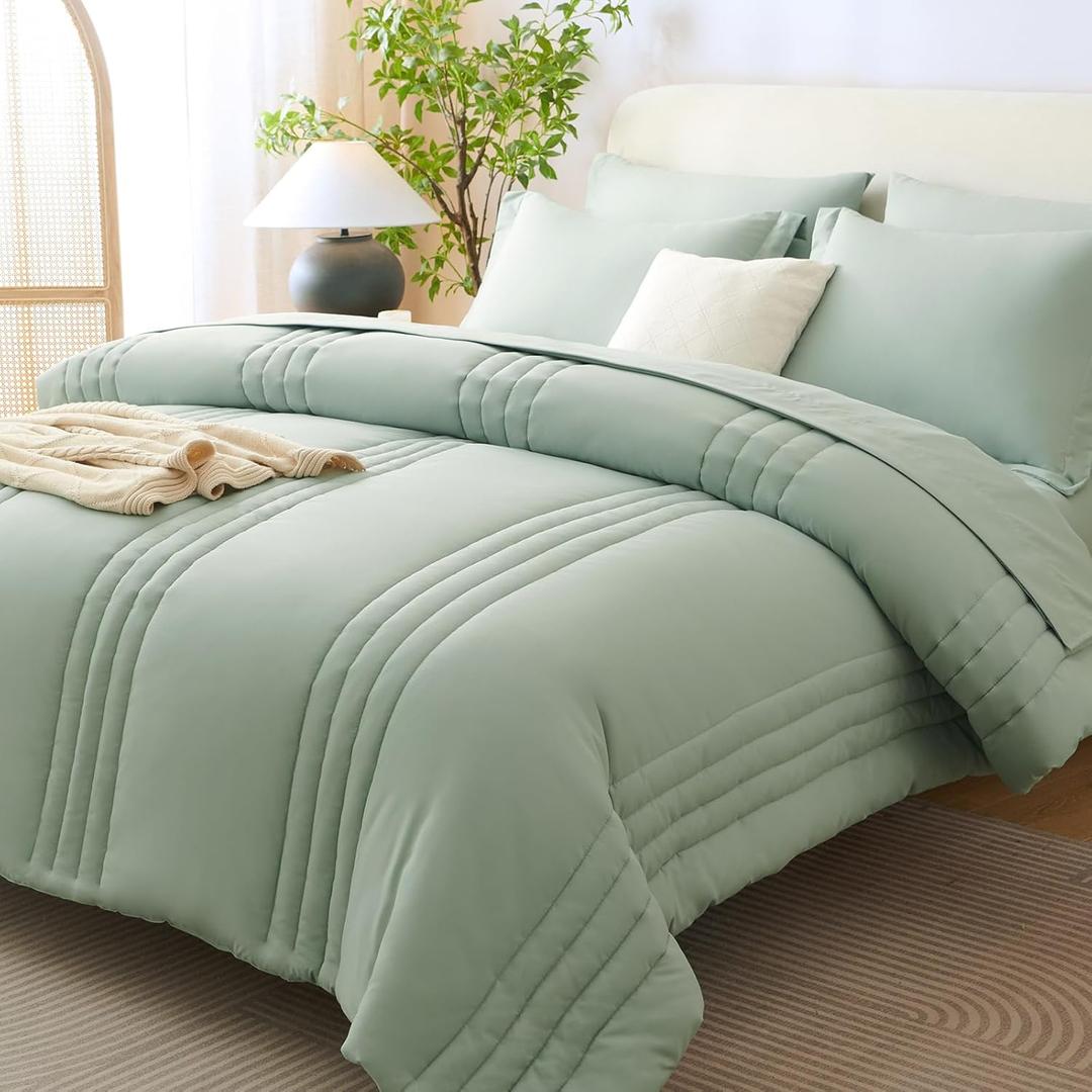 CozyLux Queen Size Comforter Sets - 7 Piece Bed in a Bag Sage Green Comforter Set with Sheets Queen Bed Set All Seasons, Bedding Set with Down Alternative Comforter, Sheets, Pillowcases & Shams
