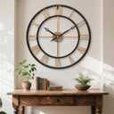 24 Inch Large Wall Clocks for Living Room Decor,Big Roman Numerals Vintage Gold Modern Decorative Metal Oversized Wall Clocks for Bedroom, Kitchen, Office,Housewarming Gift