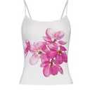 Multitrust Women Sleeveless Floral Crop Tank Tops Slim Fit Y2K Spaghetti Strap Going Out Tops Scoop Neck Vintage Grunge Cami Top (E White, S), Small