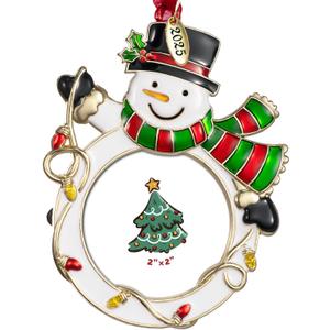 West style 2025 Christmas Tree Ornaments - Made of Zinc Alloy Glitter Powder Pendant 2x2 Inch Picture Frame Ornament for Pet and Baby Holiday Keepsake Gift (2025, Snowman)