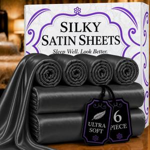 DECOLURE Satin Bed Sheets - 6 Piece Luxury Silky Queen Size Bedding Set - Softer Than Silk, Wrinkle-Free with 15 Deep Pocket Fitted Sheet, Perfect for Hair & Skin, Gifts for Women (Stone Grey)