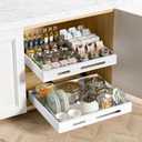 HBL' 1 Pack | 21" Deep Pull Out Cabinet Organizer Adhesive, (13.8" to 22.0") Width Expandable Sturdy Carbon Steel Roll-Out Drawers for Face Frame or Frameless Cabinets,Slide-Out Shelves for Pantry. (White)