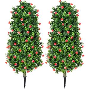 3FT Artificial red Rose Trees2 Pack, Realistic UV Resistant Faux Outdoor Plants for Patio Garden Home Decor