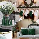 Set of 10 Christmas Velvet Trees Plush Stockings and Faux Fur Pillow Cover Set Mini Cone Tree Ornaments Tabletop Centerpiece with Storage Bag for Party Xmas Home Decoration(Dark Green,White)
