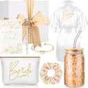 Irenare 8 Pcs Bride Gifts Set for Bridal Shower Bachelorette Party Robe Cup Makeup Bag Bracelet Scrunchies Card Pen Gift Box(White)