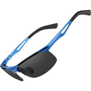 BIRCEN Polarized Anti-Glare Sunglasses for Men: Lightweight Metal Wrap around Sun Glasses UV Protection for Driving Fishing (G-blue-black)
