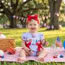 4th of July Baby Girl Outfit American Flag Romper USA Smocked Bubble Jumpsuit with Bow Headband Patriotic Clothes