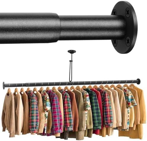 BaiNong Adjustable Closet Rods for Hanging Clothes 17 to 82 inch Black Heavy Duty clothes rod for closet, Laundry, Bathroom, RV Closet Organization and Storage, Black