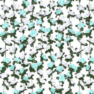 BLEUM CADE 5Pcs 41Ft Flower Garland Artificial Rose Vines for Bedroom, Cute Fake Hanging Flower Vines Floral Garland Decorations for Wedding Party Wall Room Decor Aesthetic (5 Pcs, Blue & White)