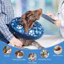 SCENEREAL Dog Cone Alternative After Surgery Donut Collar, Soft Pet Recovery Pillow Collar for Dogs, Inflatable Adjustable Neck Collars to Prevent Licking, Bone and Paw Print E-Collars (Blue) M