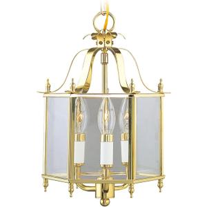 Livex Lighting 4403-02 Home Basics 3 Light Polished Brass Hanging Lantern or Flush Mount Chandelier with Clear Beveled Glass