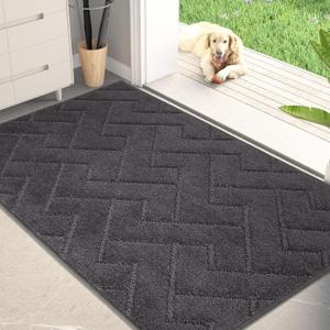 PURRUGS Dirt Trapper Door Mat 34" x 59", Non-Slip Machine Washable Entry Rug, Shoe Scraper, Dog Doormat, Super Absorbent Welcome Mat for Front & Back Door, Muddy Wet Shoes & Paws, Charcoal