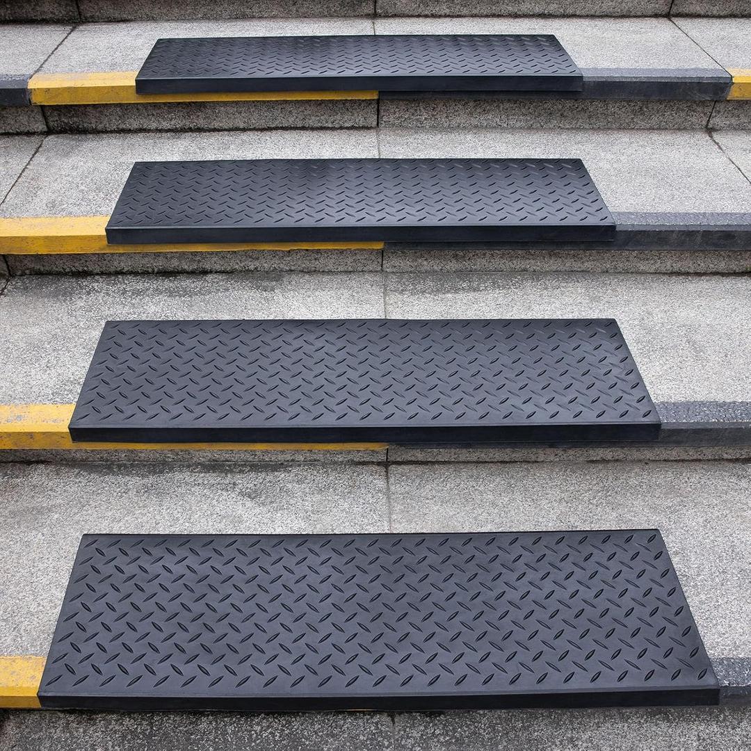 Spurtar 35" x 9.85" Rubber Stair Treads, 5Pack Outdoor Stair Treads Non-Slip with Nosing for Wooden Concrete Marble Tile Metal Steps Black
