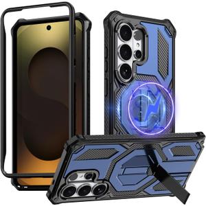 for Samsung Galaxy S26 Ultra Case with Front Frames & Adjustable Kickstand, Magnetic Rugged Shockproof Bumper Cases Heavy-Duty Magnetic Protective Cover (2026), (Blue)