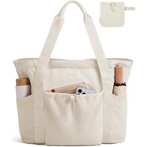 BAGSMART Foldable Tote Bag with Drawstring Bag, Tote Bag Shoulder Bag Top Handle Handbag for Travel, Work, Beach, Gym