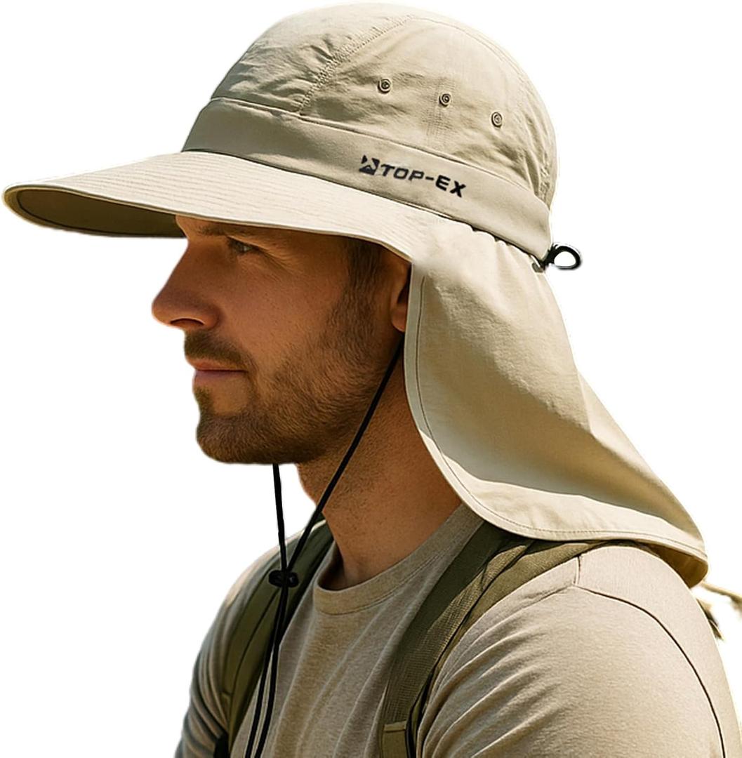 TOP-EX UPF 50+ Cooling Wide Brim Sun Hat for Men with Neck Flap, Packable (XL)