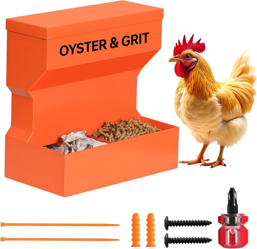 CHUANGFENG Chicken Feeder Wall Mounted Metal Oyster Shell & Grit Feeder for Chickens, Heavy Duty Coop Feeder with Rust-Resistant Steel, Ideal for Backyard Poultry & Small Farms