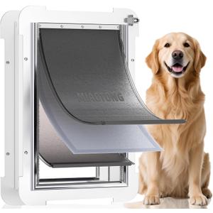 3-Flap Steel Large Dog Door for Exterior Doors with Sliding Lock Panel, Energy-Efficient Insulated Pet Door, Extreme Weather Doggy Door with Telescoping Tunnel, Never RustPets Up to 100 Lb