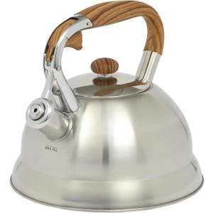 Mr. Coffee Woodmont 2-Quart Stainless Steel Tea Kettle With Wood Handle, Stovetop Whistling Kettle, Durable Fast-Boil Tea Pot