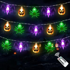 Halloween Lights, 16 FT 30 LED Waterproof 3D Pumpkin Bat Spider Battery Operated String Lights with Timer, 8 Lighting Modes Fairy Lights for Window Indoor Outdoor Decor Halloween Party Decorations