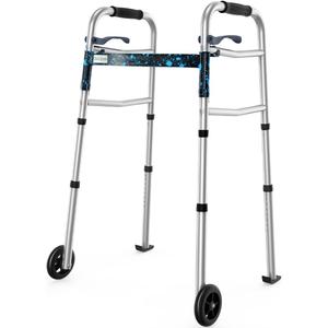 OasisSpace Compact Folding Walker with Trigger Release and 5 Inches Wheels for Seniors Elderly [Accessories Included] Narrow Lightweight Support up to 350 lb(FSA or HSA Eligible)