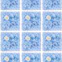 Flower Wall Panel 12PCS - 12 in Artificial Flower Wall Backdrop for Wedding Anniversary Birthday Party, 3D Silk Faux Flower Wall Rose Floral Decorative Background, 4 ft x 3 ft in Total, Blue