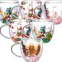 6 Pcs Flower Double Wall Coffee Mugs 8.5 oz Clear Decorative Coffee Glass Cup Insulated Heat Resistant Mug with Handle for Hot Cold Espresso Beverages Juice Birthday Mother's Day Gifts (Delicate)