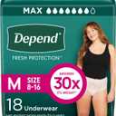 Depend Fresh Protection Adult Incontinence & Postpartum Bladder Leak Underwear for Women, Disposable, Maximum, Medium, Blush, 18 Count, Packaging May Vary
