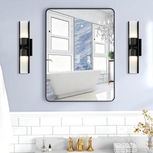 Krymnar 30"x22" Bathroom Vanity Mirror Over Sink, Black Rectangular Aluminum Frame with Rounded Corner(Small-Radius), HD Shatterproof Glass & Rust-Proof Wall Mirror for Bedroom, Living Room, Entryway