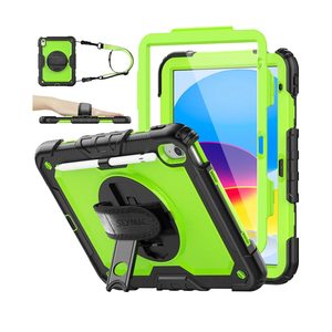 SEYMAC stock Case for iPad (A16) 11th/10th Generation 11''/10.9'' 2025/2022, Full-Body Drop Protection Case with Screen Protector &360° Rotate Hand Strap/Stand, Green+Black