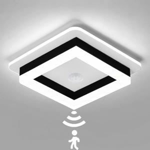 Motion Sensor LED Ceiling Light Indoor, 24W Black Mount Motion Activated 7.87inch Flush Mount Lighting Fixture for Closet Laundry Bathroom Hallway Stair Porch Basement, Cool White