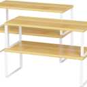NEX Kitchen Cabinet and Counter Shelf Organizer, Stackable & Expandable, Set of 4, White and Natural - 7.7 x 15.6 x 6.2'' (15.6''W, Cloud White + Natural Beige)