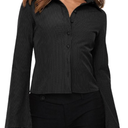 ECHOINE Women Button Down Shirts Long Sleeves Slim Fitted Casual Collared Blouses Work Striped Tops, Size M