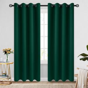 COSVIYA Grommet Blackout Room Darkening Curtains 84 inch Length 2 Panels,Thick Polyester Light Blocking Insulated Thermal Window Curtain Dark Green Drapes for Bedroom/Living Room,52x84 inches