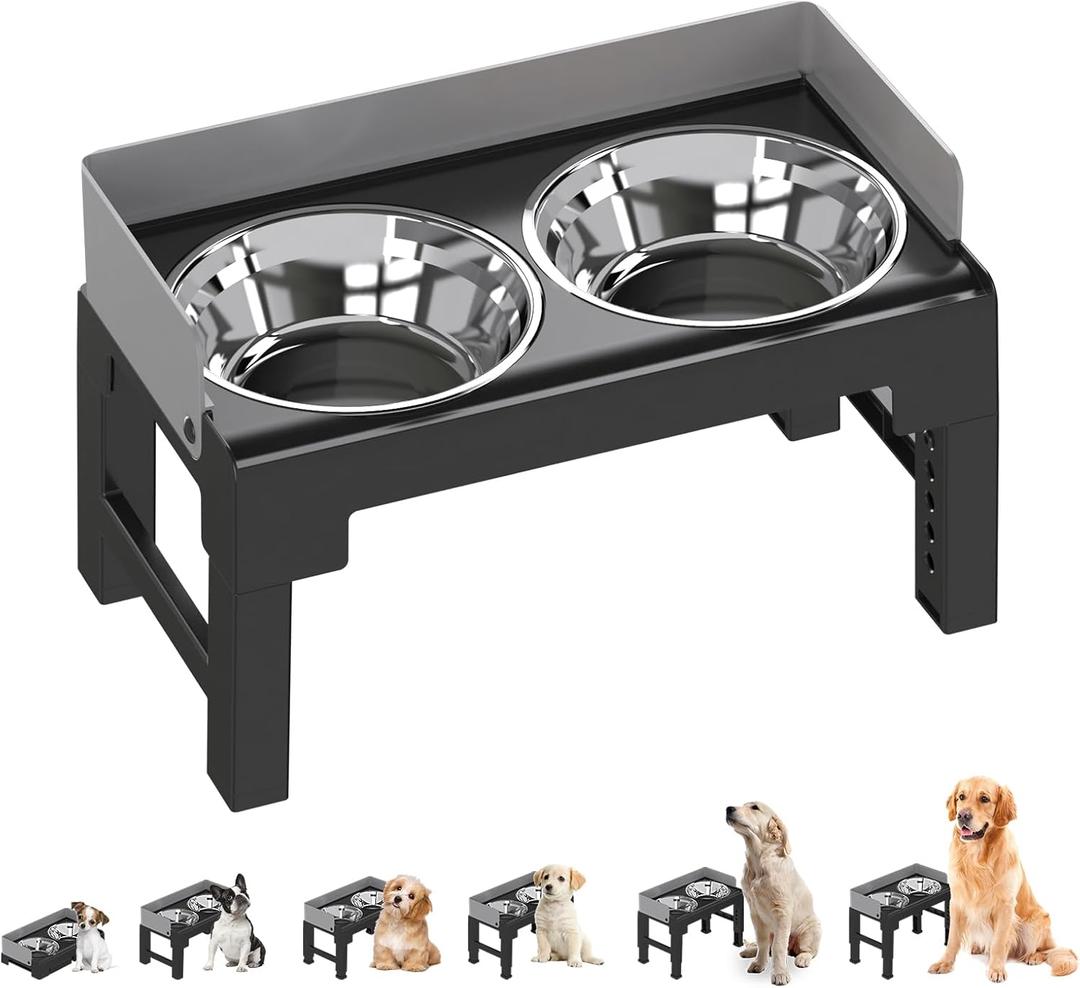 PAKEWAY Elevated Dog Bowls, Spill Proof, Tiltable Dog Feeder with 2 Stainless Steel Bowls, 6 Height Adjustable Raised Bowl (Grey)