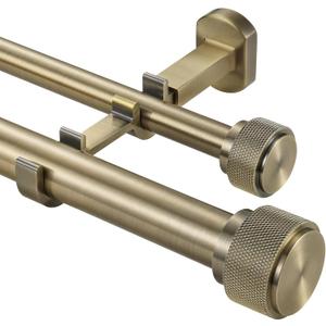 1-1/8 inch Double Curtain Rod - Premium Nonadjustable 48in/4ft Drapery Rods - Heavy Duty Dual Curtain Rods for Windows - Solid Aluminum Finials & Adjustable Concealed Mounting Bracket - Antique Bronze