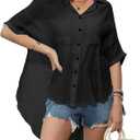Kumufenc Womens Swimsuit Cover Up Summer Bathing Suit Coverup Gauze Button Down Short Sleeve Shirts(Black,XL)