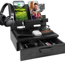 Gifts for Him Husband Boyfriend Son Men Nightstand Organizer Wood Phone Docking Station Birthday Gifts (Black)