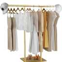 Gold Racks for Boutique, Gold Garment Rack, Double Pole Supported Stable Metal Retail Clothes Stand, Freestanding Clothes hanging Rack in Bedroom and Laundry Room (gold, 39.37X51.18in)