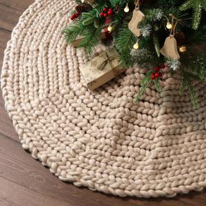 48 inch Christmas Tree Skirt: Chunky Knit Tree Skirt for 7.5ft Tree, Crochet Beige Tree Skirt, Vintage Tree Skirts, Rustic Farmhouse Christmas Decorations